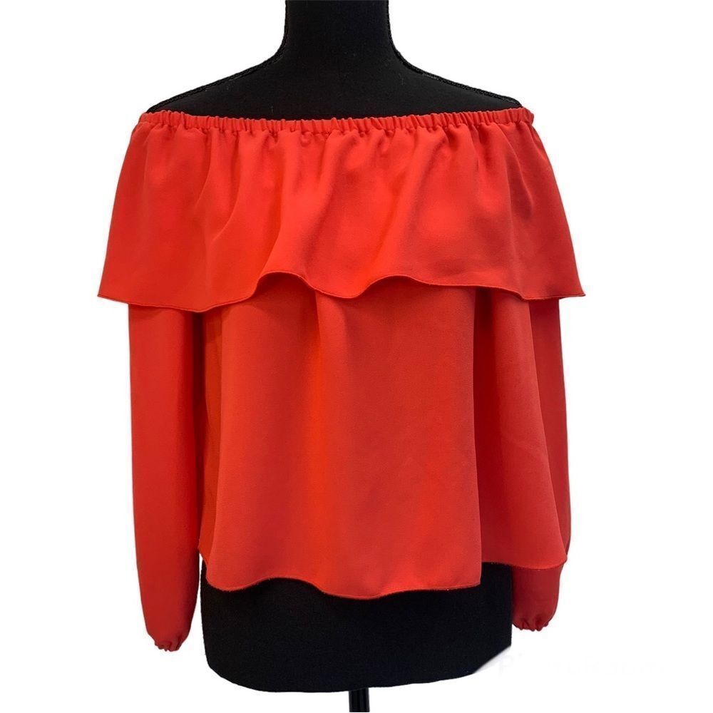 ARITZIA Wilfred Promener Red Off The Shoulder Ruffle Frill Blouse Sz XXS
